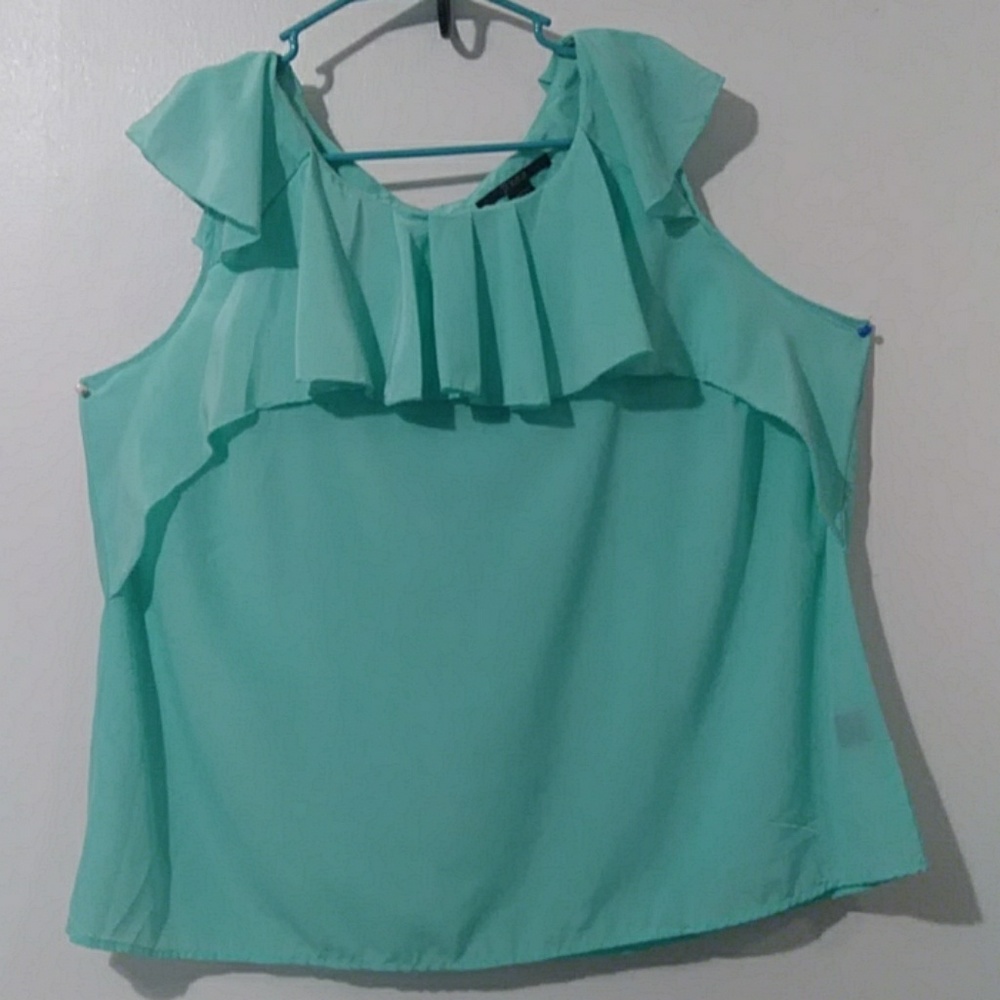Plus size mint green blouse with pleated neckline